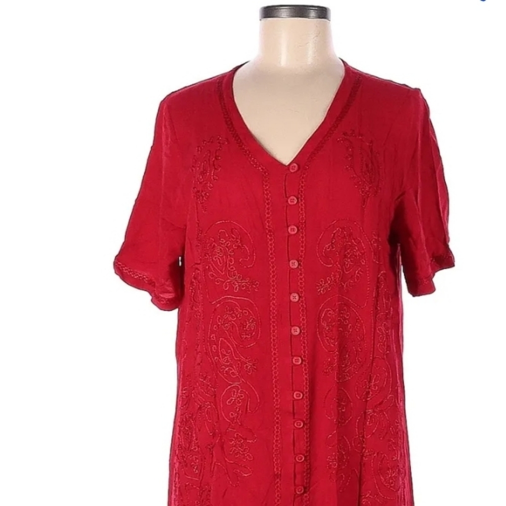 New Dress Red Embrooidered Flowers
